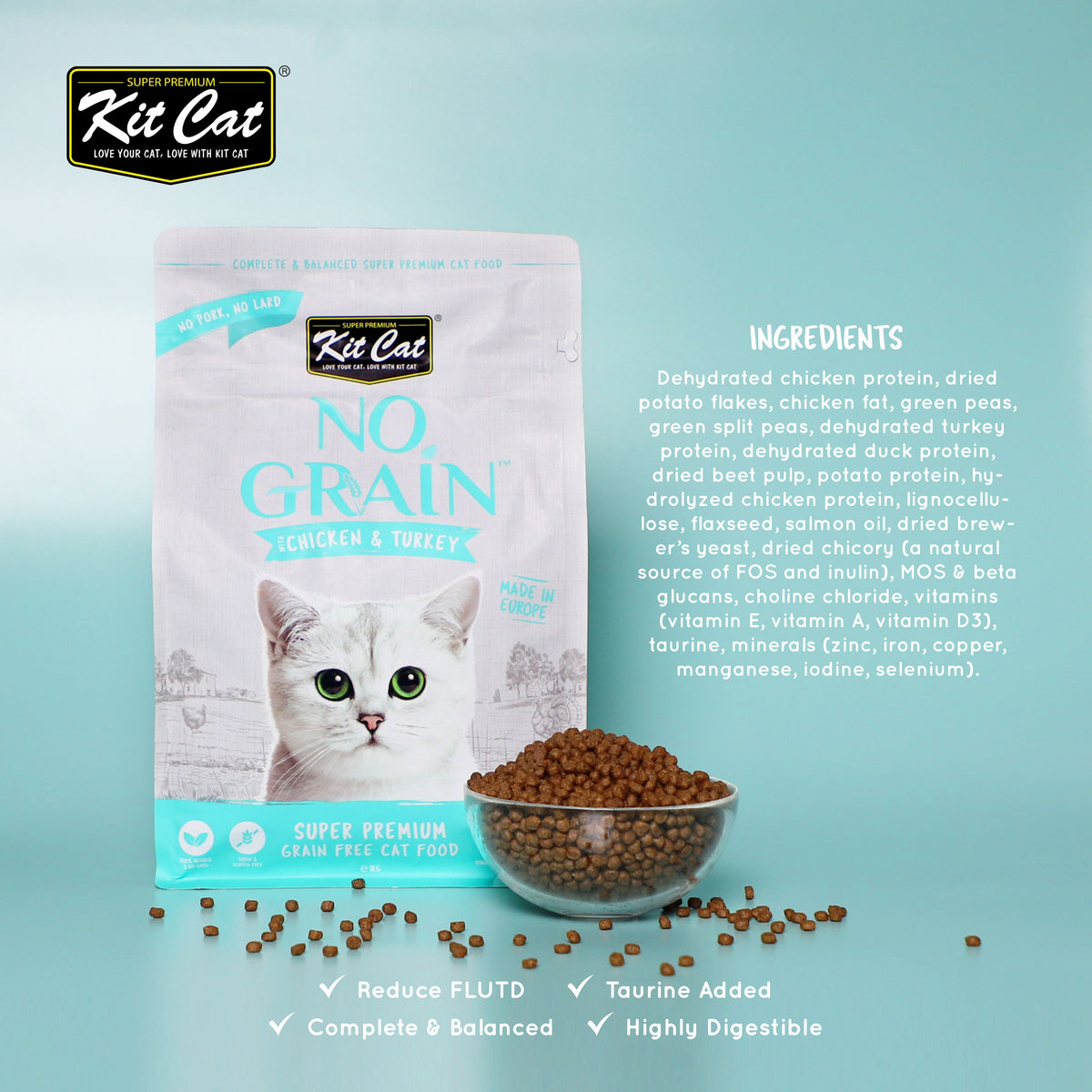 Kit Cat No Grain Dry Cat Food Chicken Turkey 1kg 10kg